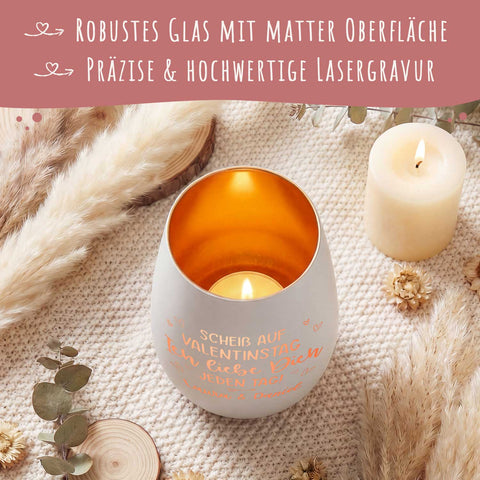 Deko Windlicht aus Glas mit Gravur - Scheiß auf Valentinstag