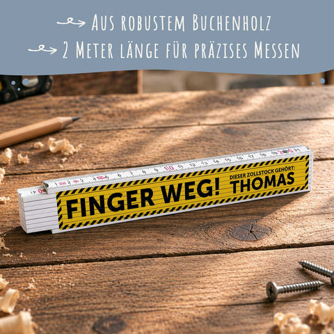 Zollstock 2 Meter mit Gravur - Finger Weg! - Personalisiert mit Namen