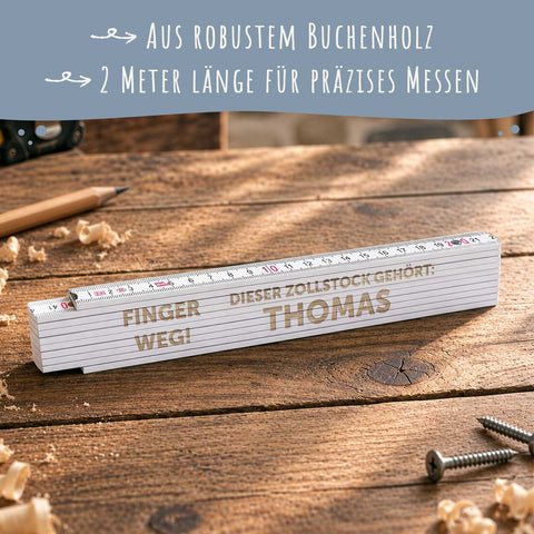 Zollstock 2 Meter mit Gravur - Finger Weg! - Personalisiert mit Namen