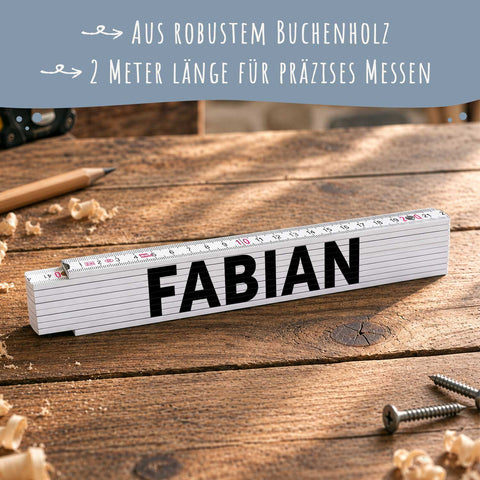 Zollstock 2 Meter mit Gravur oder Druck - Wunschname - Personalisiert mit Namen