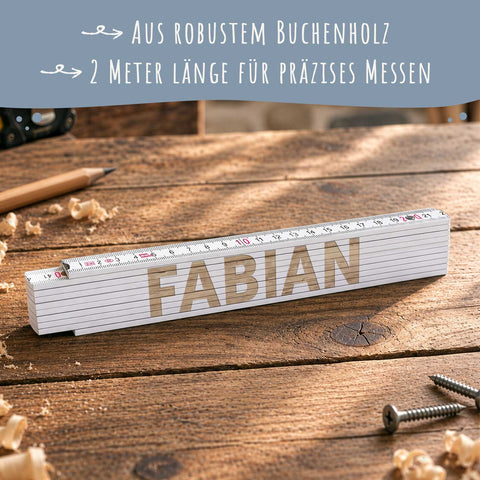 Zollstock 2 Meter mit Gravur oder Druck - Wunschname - Personalisiert mit Namen