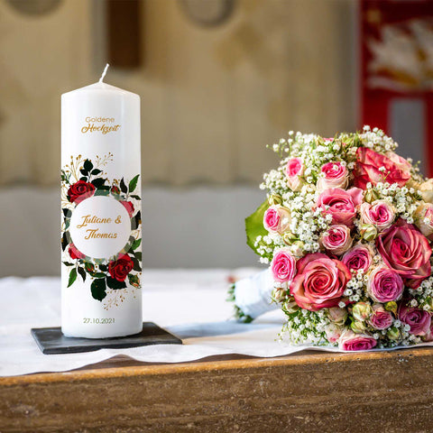 Große Kerze "Goldene Hochzeit" - Hochzeitskerze mit Namen, Datum & Wunschtext