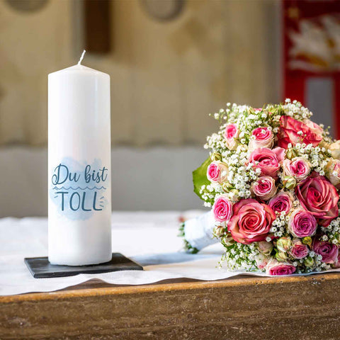 Bedruckte große Kerze "Du bist toll" - Paarkerze zum Valentinstag