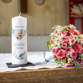 Große Kerze "Flügelherz" - Taufkerze mit Name, Datum, Wunschtext & Foto