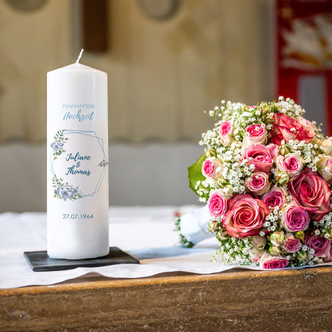 Große Kerze "Diamanthochzeit" - Hochzeitskerze mit Namen, Datum & Wunschtext