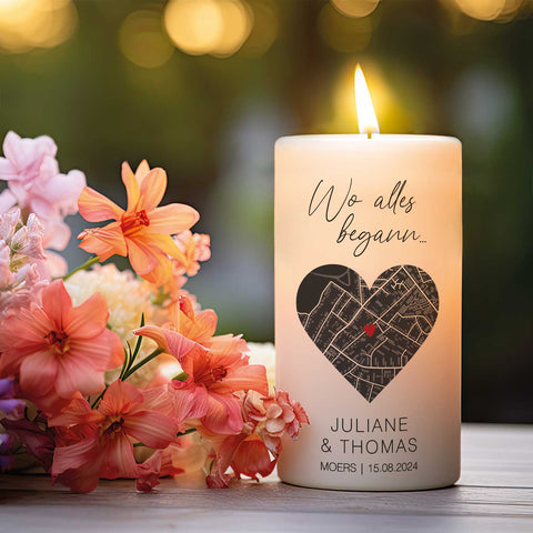 Kleine Kerze "Wo alles begann" - Personalisiertes Geschenk mit Namen, Datum, Ort & Wunschtext (Kopie)