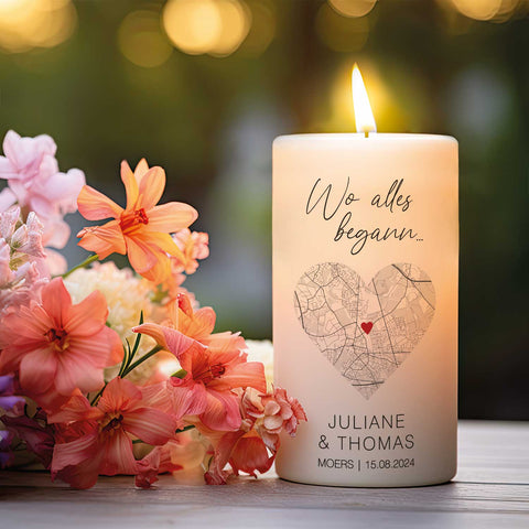 Kleine Kerze "Wo alles begann" - Personalisiertes Geschenk mit Namen, Datum, Ort & Wunschtext (Kopie)