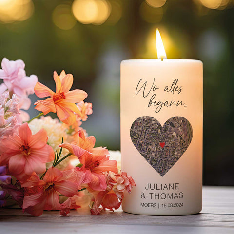 Kleine Kerze "Wo alles begann" - Personalisiertes Geschenk mit Namen, Datum, Ort & Wunschtext (Kopie)