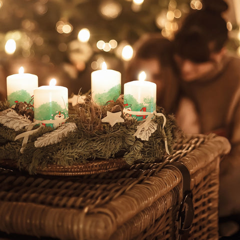 Kleine Kerzen - Advent Schneemann - Adventskerzen im 4er Set