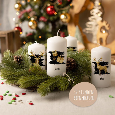 Kleine Kerzen "Advent Geometrisch Gold" - Adventskerzen im 4er Set