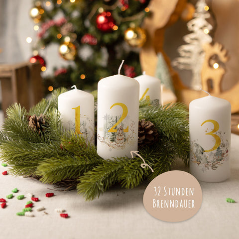 Kleine Kerzen "Advent Goldziffern" - Adventskerzen im 4er Set