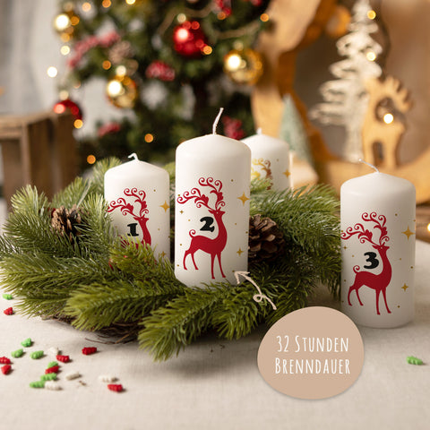 Kleine Kerzen "Advent Hirsch" - Adventskerzen im 4er Set