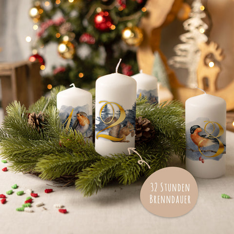 Kleine Kerzen "Advent Tiere" - Adventskerzen im 4er Set