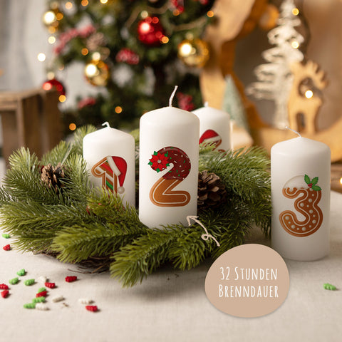 Kleine Kerzen "Lebkuchen" - Adventskerzen im 4er Set