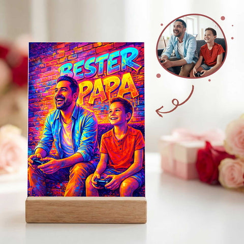 Personalisierter Aufsteller aus Acryl - Bester Papa Streetart - Geschenk mit eigenem Foto