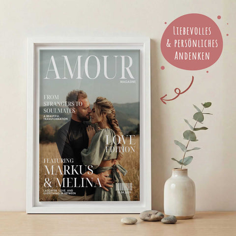 Love Magazine auf Acryl im Schattenfugenrahmen - Personalisiertes Geschenk mit Foto