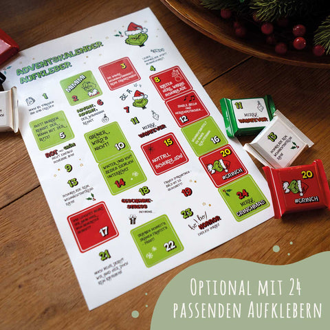 Personalisierter DIY Adventskalender Grinch mit Namen zum selbst Befüllen