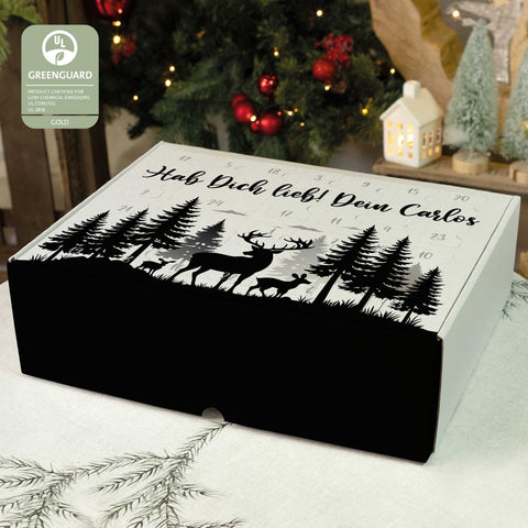 Personalisierter DIY Adventskalender mit Hirsch Design zum selbst Befüllen