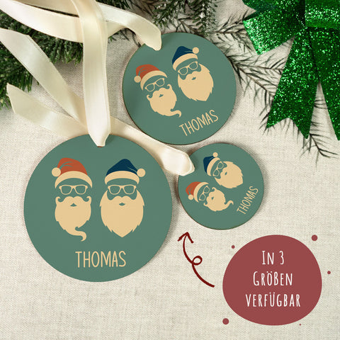 Christbaumschmuck aus Holz - Cool Santa - Weihnachtsanhänger mit Namen