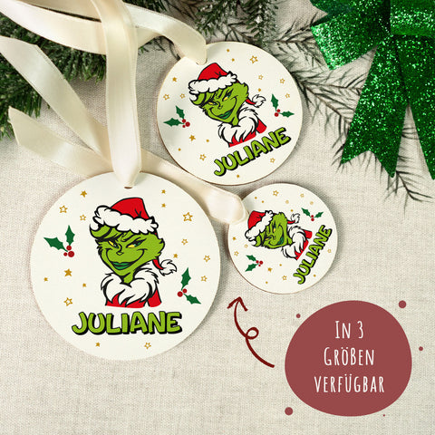 Christbaumschmuck aus Holz - Grinch - Weihnachtsanhänger mit Namen