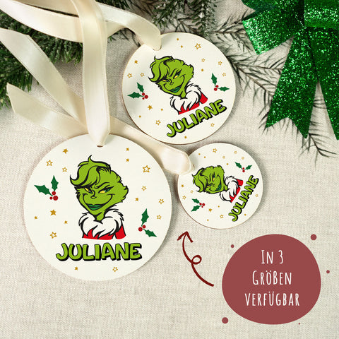 Christbaumschmuck aus Holz - Grinch - Weihnachtsanhänger mit Namen