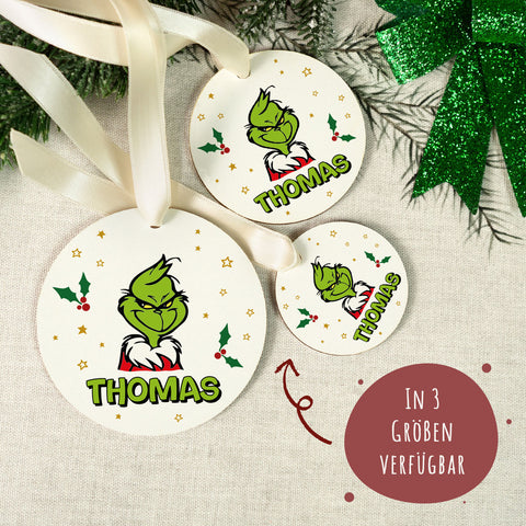 Christbaumschmuck aus Holz - Grinch - Weihnachtsanhänger mit Namen