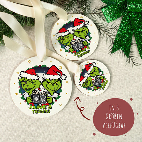 Christbaumschmuck aus Holz - Grinch - Weihnachtsanhänger mit Namen