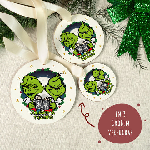 Christbaumschmuck aus Holz - Grinch - Weihnachtsanhänger mit Namen