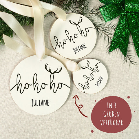Christbaumschmuck aus Holz - Hohoho - Weihnachtsanhänger mit Namen