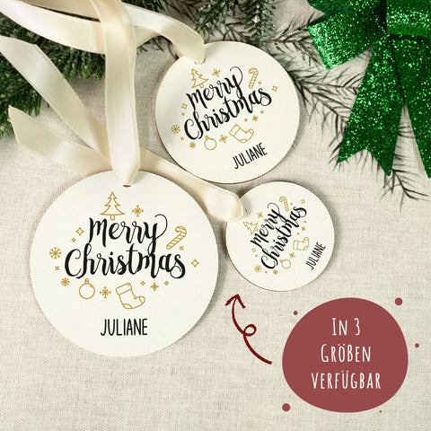 Christbaumschmuck aus Holz - Merry Christmas - Weihnachtsanhänger mit Namen