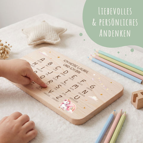 Frühstücksbrettchen mit Druckmotiv & Name - ABC Einhorn