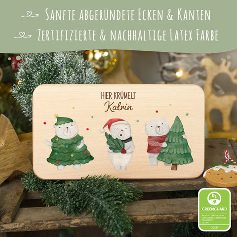 Frühstücksbrettchen zu Weihnachten - Eisbären - personalisiert mit Name