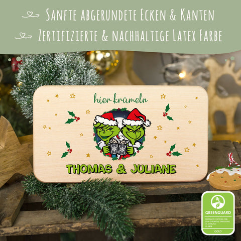 Frühstücksbrettchen zu Weihnachten - Grinch - personalisiert mit Name