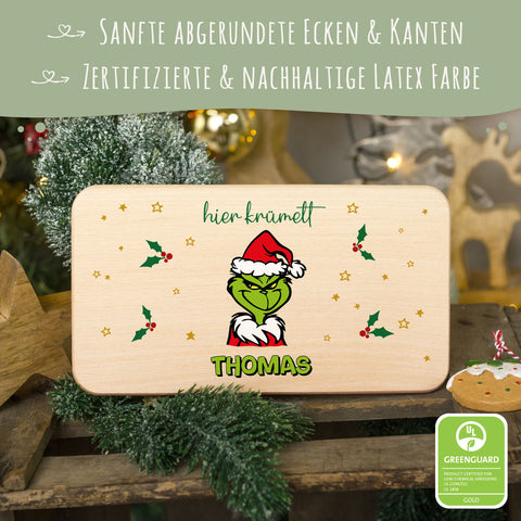 Frühstücksbrettchen zu Weihnachten - Grinch - personalisiert mit Name