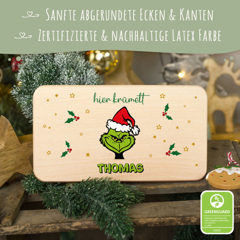 Frühstücksbrettchen zu Weihnachten - Grinch - personalisiert mit Name