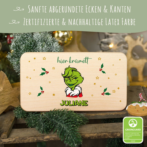 Frühstücksbrettchen zu Weihnachten - Grinch - personalisiert mit Name