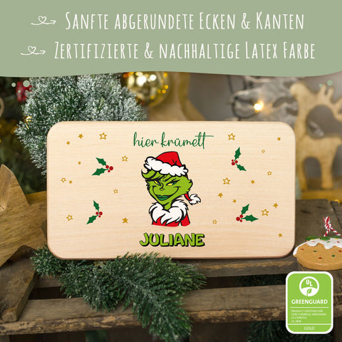 Frühstücksbrettchen zu Weihnachten - Grinch - personalisiert mit Name
