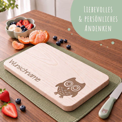 Frühstücksbrettchen für Kinder im " Eule" Design mit Wunschname