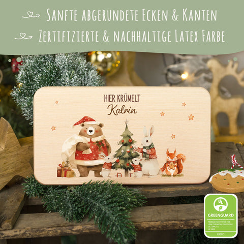 Frühstücksbrettchen zu Weihnachten - Pullovertiere - personalisiert mit Name