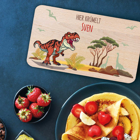 Frühstücksbrettchen mit Druckmotiv & Name - T-Rex Design