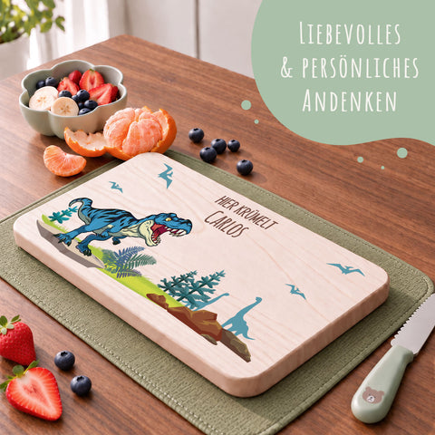 Frühstücksbrettchen mit Druckmotiv & Name - T-Rex Design
