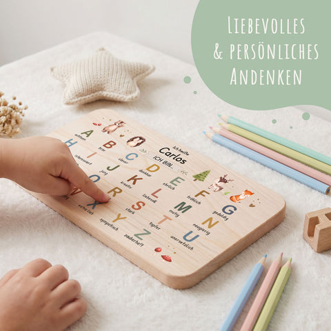 Frühstücksbrettchen mit Druckmotiv & Name - ABC Waldtiere