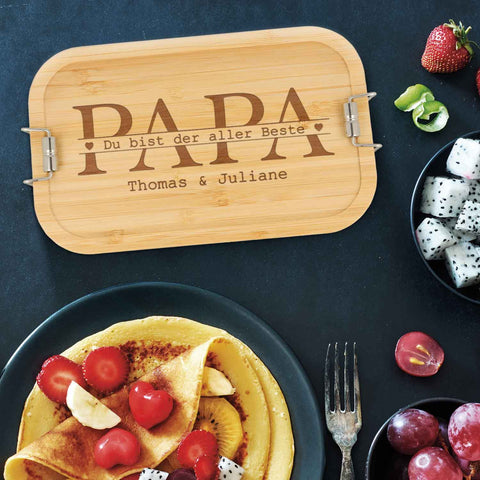 Brotdose mit graviertem Deckel - Papa du bist der aller Beste