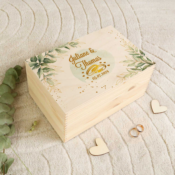 Erinnerungskiste mit UV-Druck im Golden Wedding Design - Personalisiertes Geschenk zur Hochzeit GRAVURZEILE