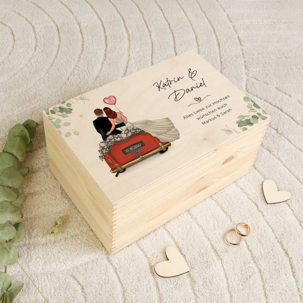 Bedruckte Erinnerungskiste mit Konfiguration - Hochzeitsauto - Personalisiertes Geschenk GRAVURZEILE