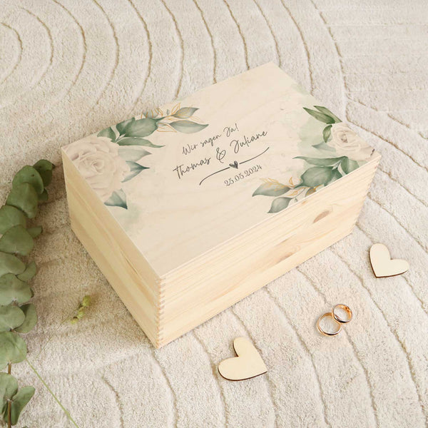 Erinnerungskiste mit UV-Druck im Wedding Love Design - Personalisiertes Geschenk zur Hochzeit GRAVURZEILE