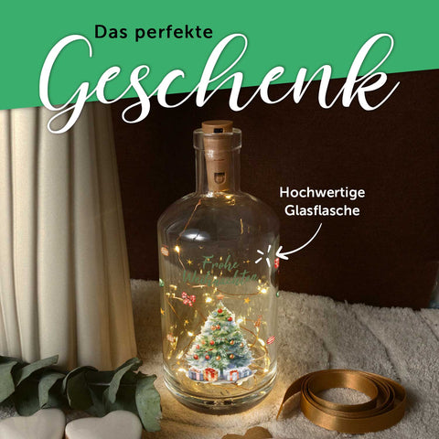 Flaschenlicht mit LED-Lichterkette und UV Druck - Weihnachtsbaum Design - Weihnachtsdekoration