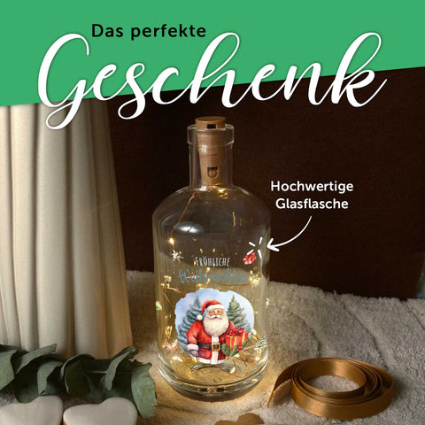 Flaschenlicht mit LED-Lichterkette und UV Druck - Weihnachtsmann Design - Weihnachtsdekoration