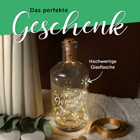 Flaschenlicht mit LED-Lichterkette im Wunscherfüller Design - Weihnachtsdeko zum Verschenken