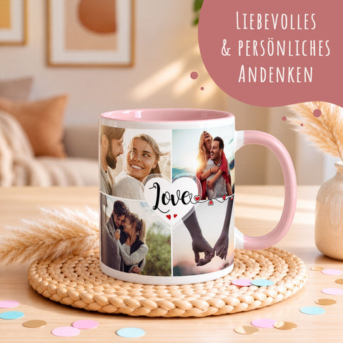 Bedruckte Tasse mit dem Spruch Love und 8 eigenen Fotos